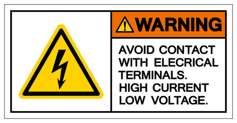 Warning Avoid Contact With Electrical Terminals High Current Low Voltage Symbol Sign ,Vector Illustration, Isolate On White Background Label. EPS10