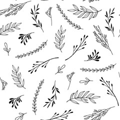 Seamless pattern with branch, leaves. Vector