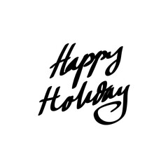 Happy holidays.Beautiful greeting card scratched calligraphy black text word gold stars. Hand drawn invitation, promotion design. Handwritten modern brush lettering white background isolated