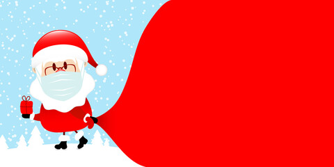 Weihnachtsmann Maske Zieht Sack Vorwärts Wald Blau