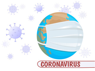 The globe in a protective medical mask. Danger of infection with coronavirus. Protect yourself and others from viral diseases, environmental and air pollution. Vector