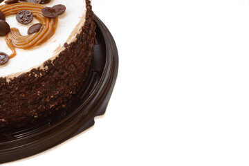 Cake isolated on a white background. Cake With Chocolate, Fruit And Cream. 