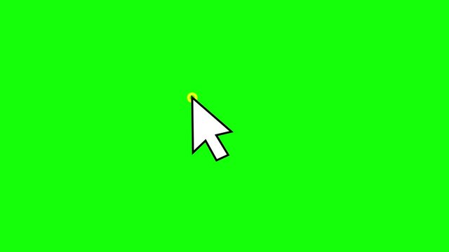 Animated symbol of arrow cursor. Mouse click symbol with spark. Technology and Internet icons animation. Flat illustration isolated on green background. Chroma key.