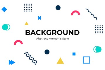 Vector white memphis background with abstract shapes design. White, blue, green, Yellow. pink, and black color. Good for any background, banner, web, poster