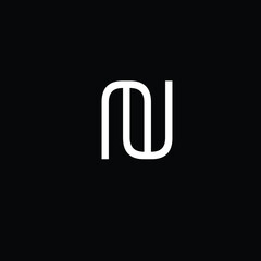 Creative Professional Trendy and Minimal Letter AU N Logo Design in Black and White Color, Initial Based Alphabet Icon Logo in Editable Vector Format