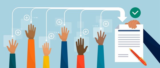 Group of people signing a petition together