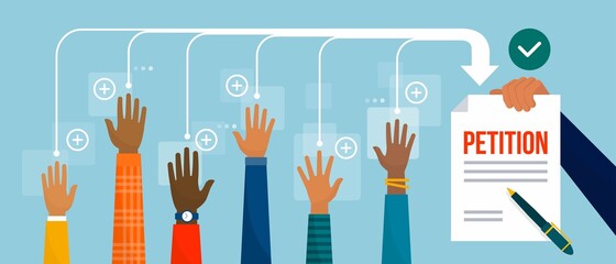 Group of people signing a petition together