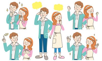 若い男女の色々な表情セット