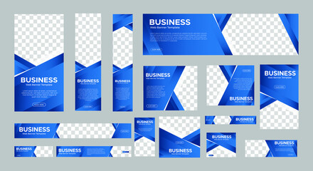 Fototapeta na wymiar set of abstract web banners of standard size with a place for photos. Business Ad Banner with Blue Gradient