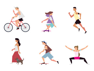 people different activities include riding bike, walk, run and others outdoor