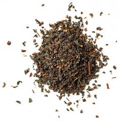 Heap of Earl Grey tea isolated on white; from above