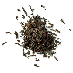 Heap of English breakfast tea isolated on white; from above