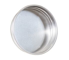 Close up of silver soda cap, on white background.
