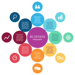 Abstract round infographics 8 step. Business template presentation circular lines and color circle with icon. Vector illustration.