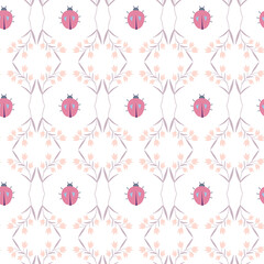 Seamless pattern with ladybug and flowers. Design for fabric, textile, wrapping, digital paper.