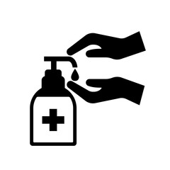 Please Use Hand Sanitiser Black Icon,Vector Illustration, Isolated On White Background Label. EPS10