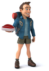 Fun illustration of a 3D cartoon backpacker