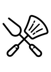 Fork And  Slotted Spoon  Flat Icon Isolated On White Background