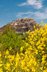 View of archeological nuragic complex of Su Nuraxi di Barumini. UNESCO World Heritage List