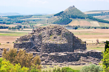 View of archeological nuragic complex of Su Nuraxi di Barumini. UNESCO World Heritage List
