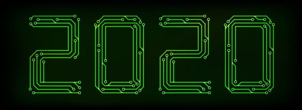 Green circuit printed board in the shape of 2020