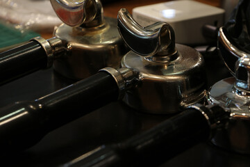 View of coffee accessories on top of counter