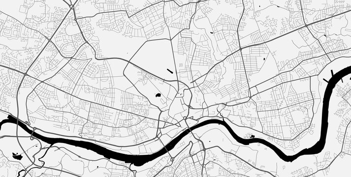 Urban city map of Newcastle upon Tyne. Vector poster. Grayscale street map.
