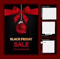 Black friday social media post template for digital marketing and sale promo. banner offer. black and red color. mockup photo vector frame.