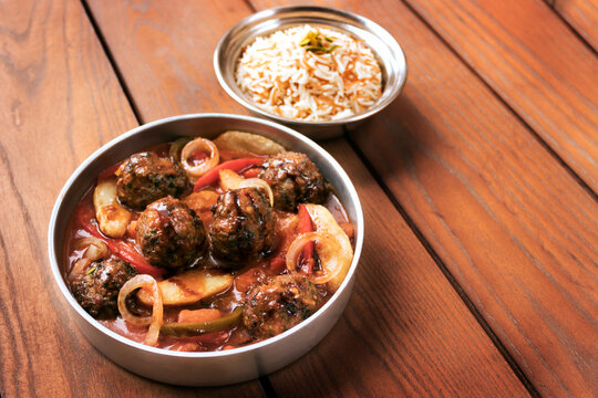 Homemade meat balls with vegetables and rice