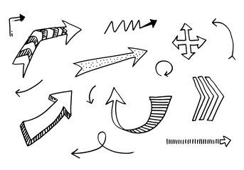 doodle design elements. hand drawn arrows isolated on white background. Vector illustration.