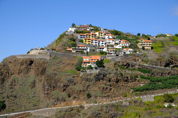 Fototapeta na wymiar Hilltop houses at Ribeira Brava, Madeira Island, Portugal