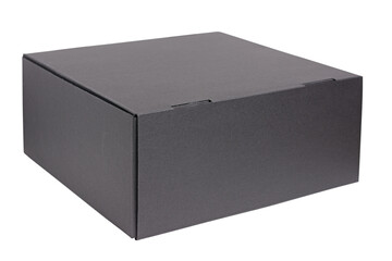 Large black cardboard box for expensive gifts. Isolated on a white background