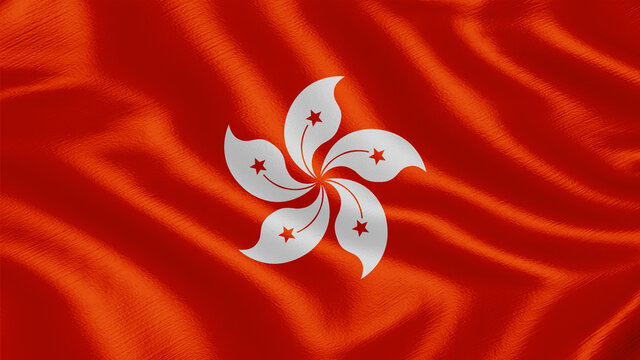 Flag of Hong kong. Realistic waving flag 3D render illustration with highly detailed fabric texture.