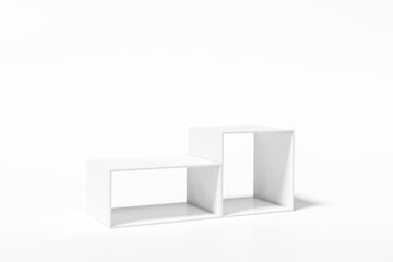 White box podium stage backdrop on white background for product display stand or used in other designs 3d rendering. 3d illustration template minimal style concept.