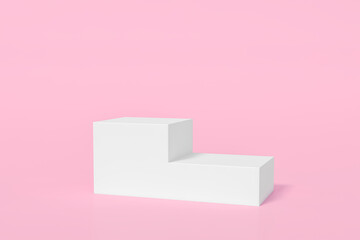 White box podium stage backdrop on pink background for product display stand or used in other...