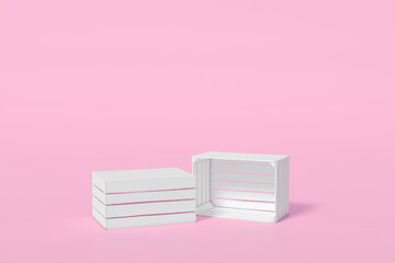 White box podium stage backdrop on pink background for product display stand or used in other designs 3d rendering. 3d illustration template minimal style concept.