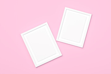 White frame on pink background 3d rendering. 3d illustration Modern picture frame, Empty white border frame, Blank picture frame on pink wall template minimal concept.