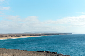 Fototapeta na wymiar Coast in Fuerteventura at El Cotillo in the Canary Islands, Spain