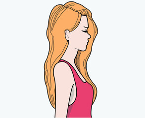 Vector image of a sympathetic girl with bright hair and a shirt