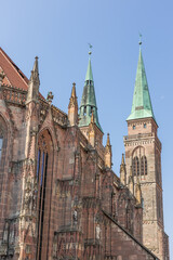 The northern facade of the St. Sebaldus church seen from the City Hall Square in Nuremberg