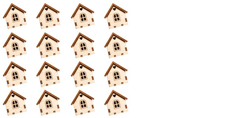 pattern of a small wooden house on a white background. the concept of quarantine at home. stay at home