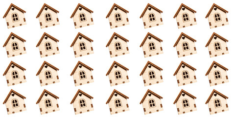 pattern of a small wooden house on a white background. the concept of quarantine at home. stay at home