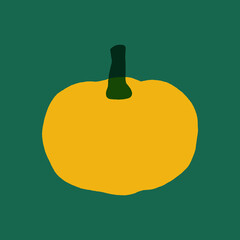 Pumpkin minimalist seasonal card with place for text. Autumn squash illustration on green background