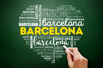 Barcelona love heart word cloud concept on blackboard © dizain