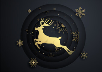 Obraz na płótnie Canvas reindeer jump in circle with gold snowflake,merry christmas ,happy new year.