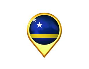 curaçao flag location marker icon. Isolated on white background. 3D illustration, 3D rendering