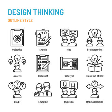 Design Thinking in outline icon and symbol set
