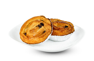 danish pastry in dish isolated on white background ,include clipping path