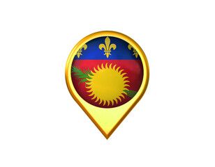 Guadeloupe flag location marker icon. Isolated on white background. 3D illustration, 3D rendering