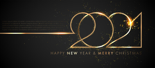 Fototapeta na wymiar Happy new 2021 year! Luxury elegant gold design template for minimalistic holiday invitations. Eps10 vector illustration